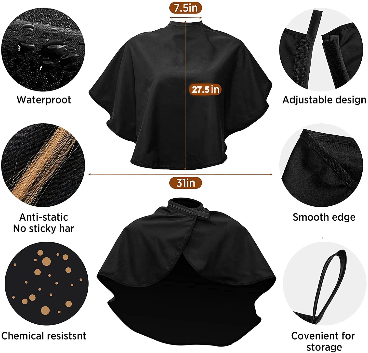 Polyester Custom Hair Salon Makeup Gown With Snap Black Apron Hairdresser Barber Cape Print Your Logo