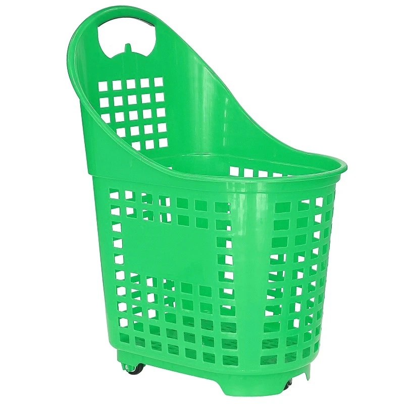 Large capacity 80L plastic shopping basket trolley rolling basket cart