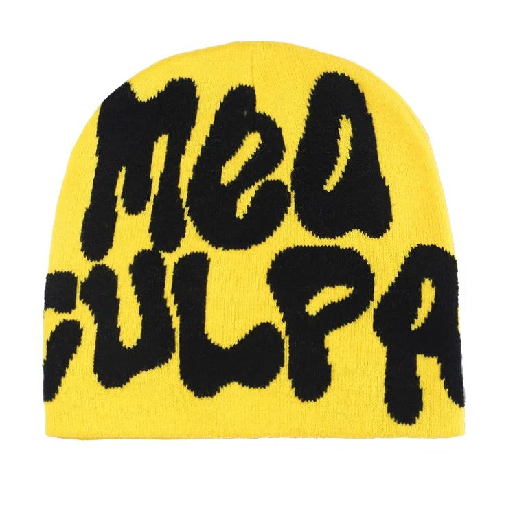 Over print skully custom beanies manufacturer with jacquard logo