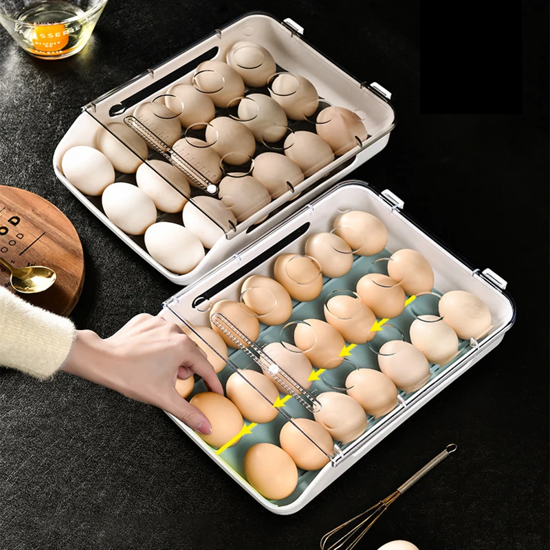 Hot Sale Auto Scrolling Down Egg Holder for Refrigerator  Egg Container Storage Tray