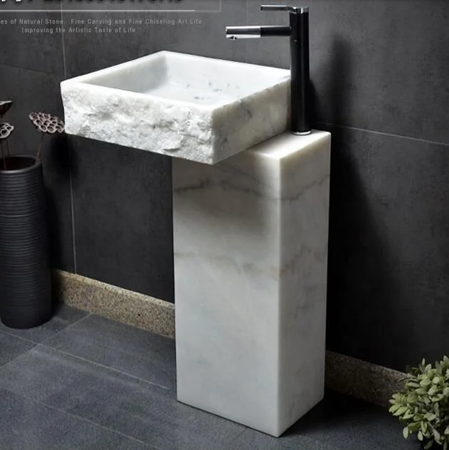 Free standing bathroom decoration natural White marble pedestal stone sink