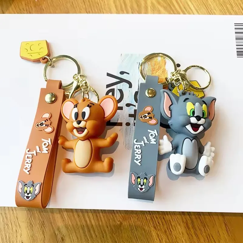 Wholesale Custom Soft PVC Rubber Cute Mini Cartoon Cat And Mouse Key Chain 3D Lanyard Bag Charm Keychain