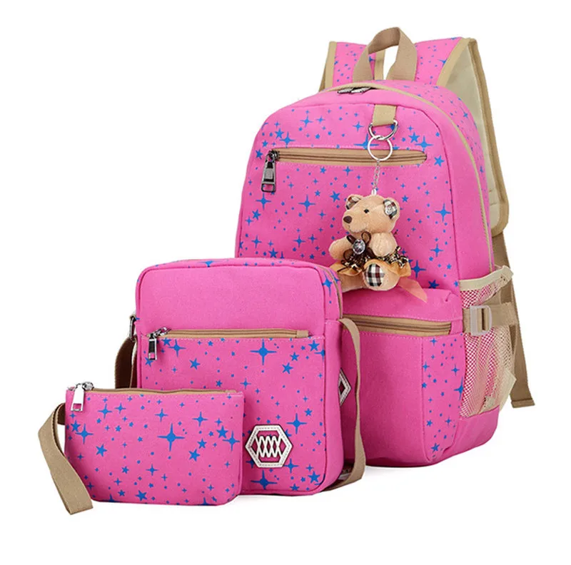 3 Sets School Backpack for Girl Casual Bookbag for Teens Lightweight Travel Backpack with Lunch Bag pencil bag