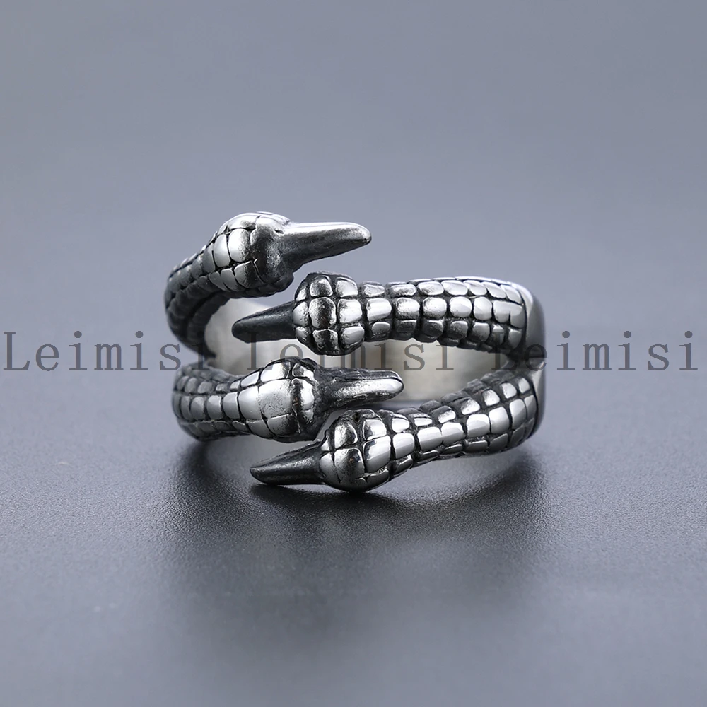 Stainless Steel Gothic Punk Biker Jewelry Stainless Steel Vintage Skeleton Dragon Sharp Claws Jewelry Finger Ring For Men