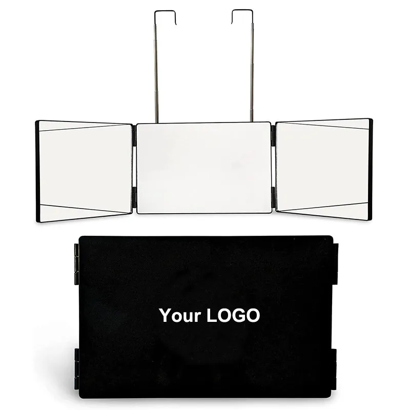 3 Way Tri Fold Vanity Mirror with Lights Best Product Self Cut System Black Real Glass Mirror Trifold Makeup Mirror