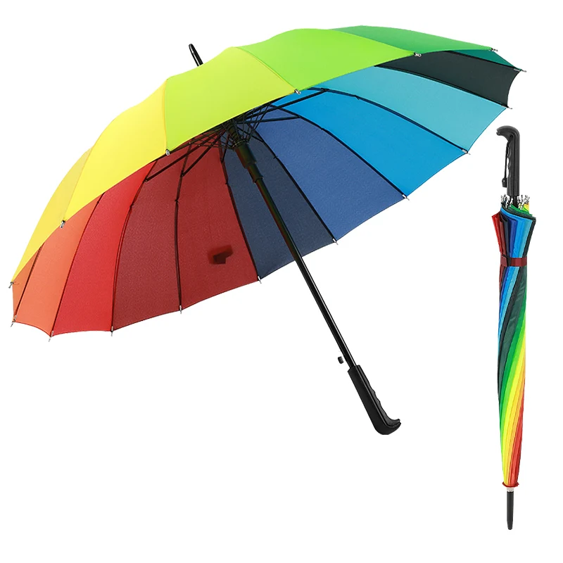 umbrellas for the rain Factory guarda chuva Wholesale Metal Frame Rainbow Straight Umbrella Automatic With Comfort Black Handle