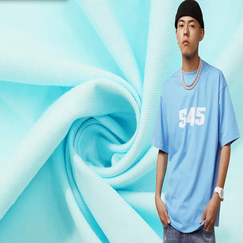 Hot style pull frame polyester cotton jersey plain T-shirt knitted 32 TC / CVC fabric