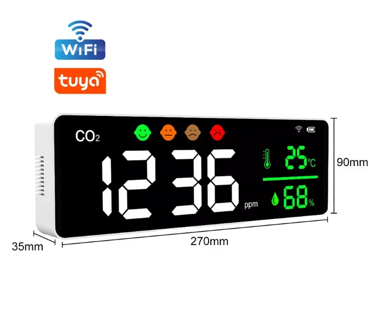 Dienmern indoor carbon dioxied detector air quality monitor co2 meter gas analyzer with Tuya wifi connectable with cell phones