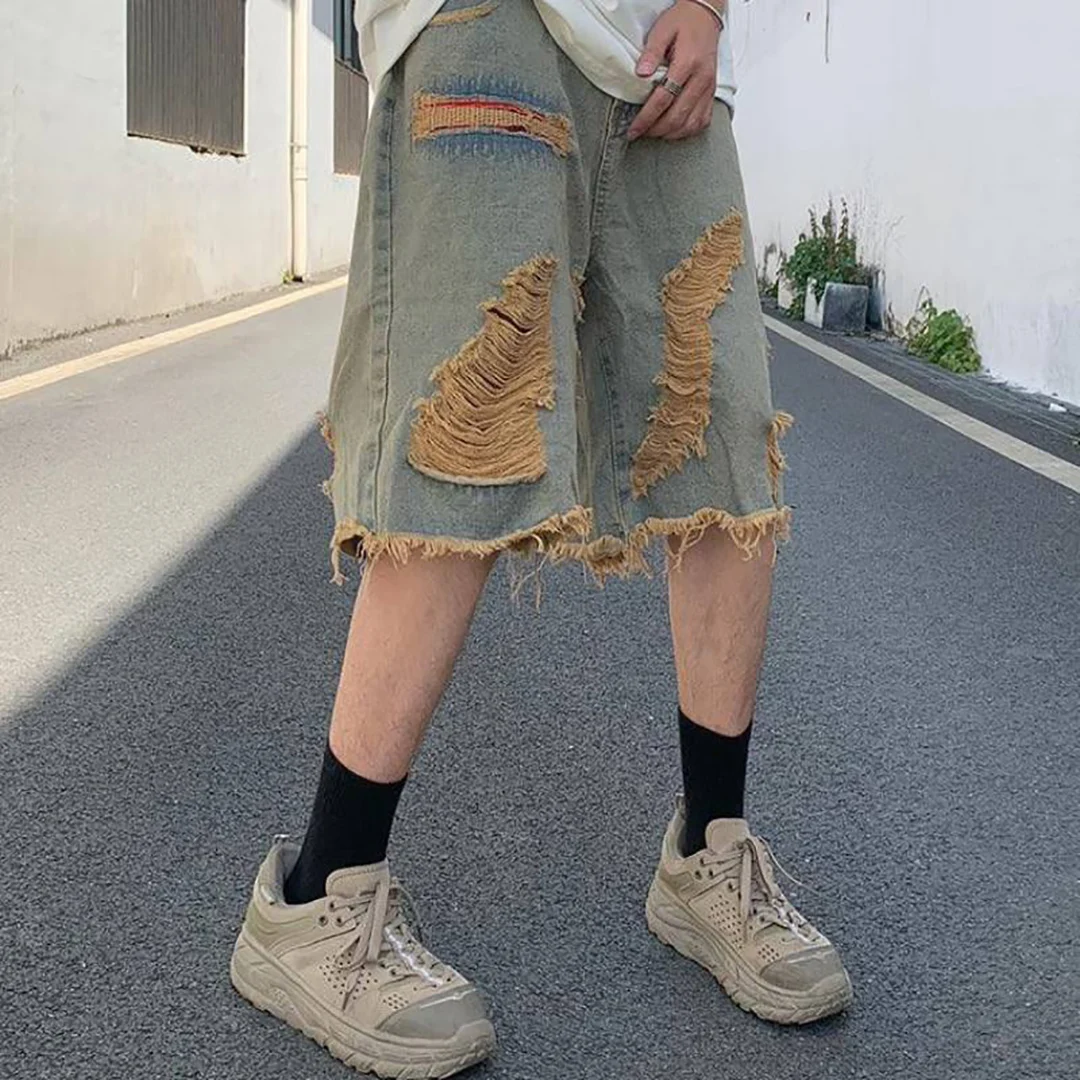 High Quality Wholesale Ripped Destroyed Distressed acid wash shorts Hole Denim Shorts Blue Male Men Fashion Casual Jeans Short