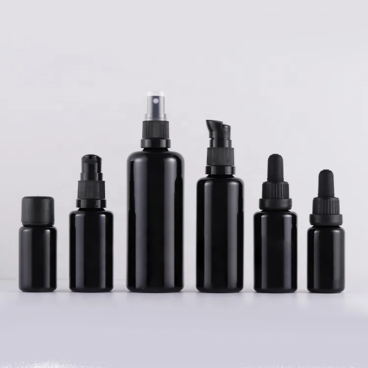 Empty Frosted Black Matte Glass  Bottle Sunscreen Tanning Oil Packaging Skincare Skin Care Cosmetic Bottle Jar Set