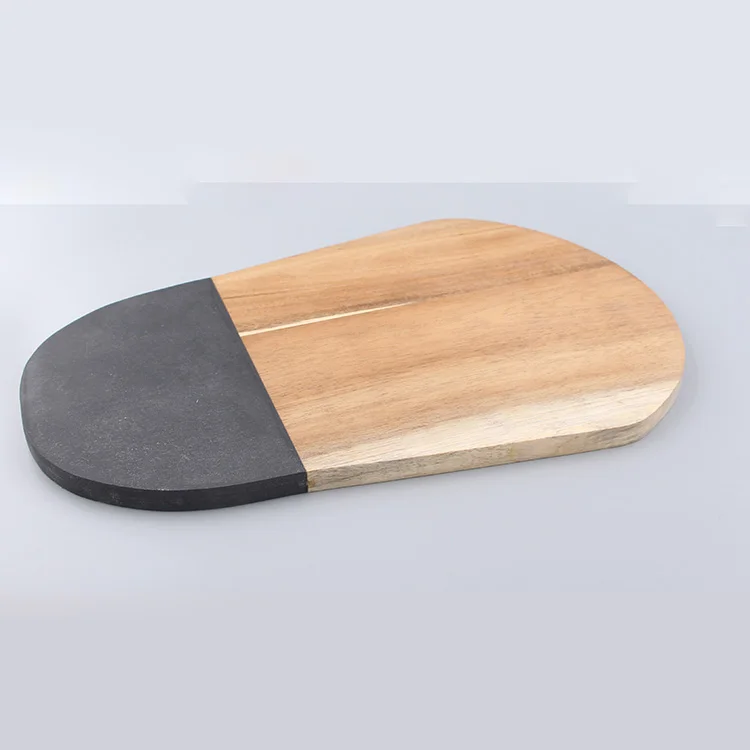 Marble and Natural Wood Serving Cutting Board for Steak, Fruits and Bread Tray