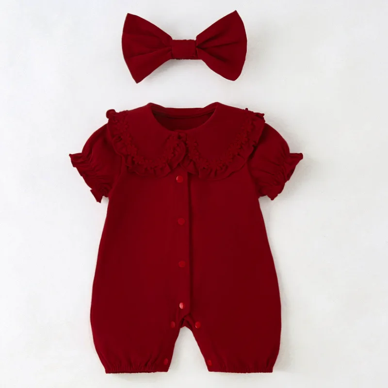 baby summer clothes Romper 2024 Newborn year-old red dress Baby Jumpsuit baby girls Clothes Sets Hairband