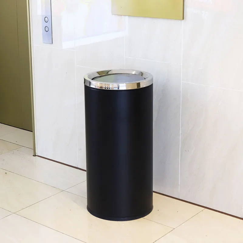 Round shape metal trash bin for outdoor and indoor use office litter bin with open lid garbage trash waste bin for cafe