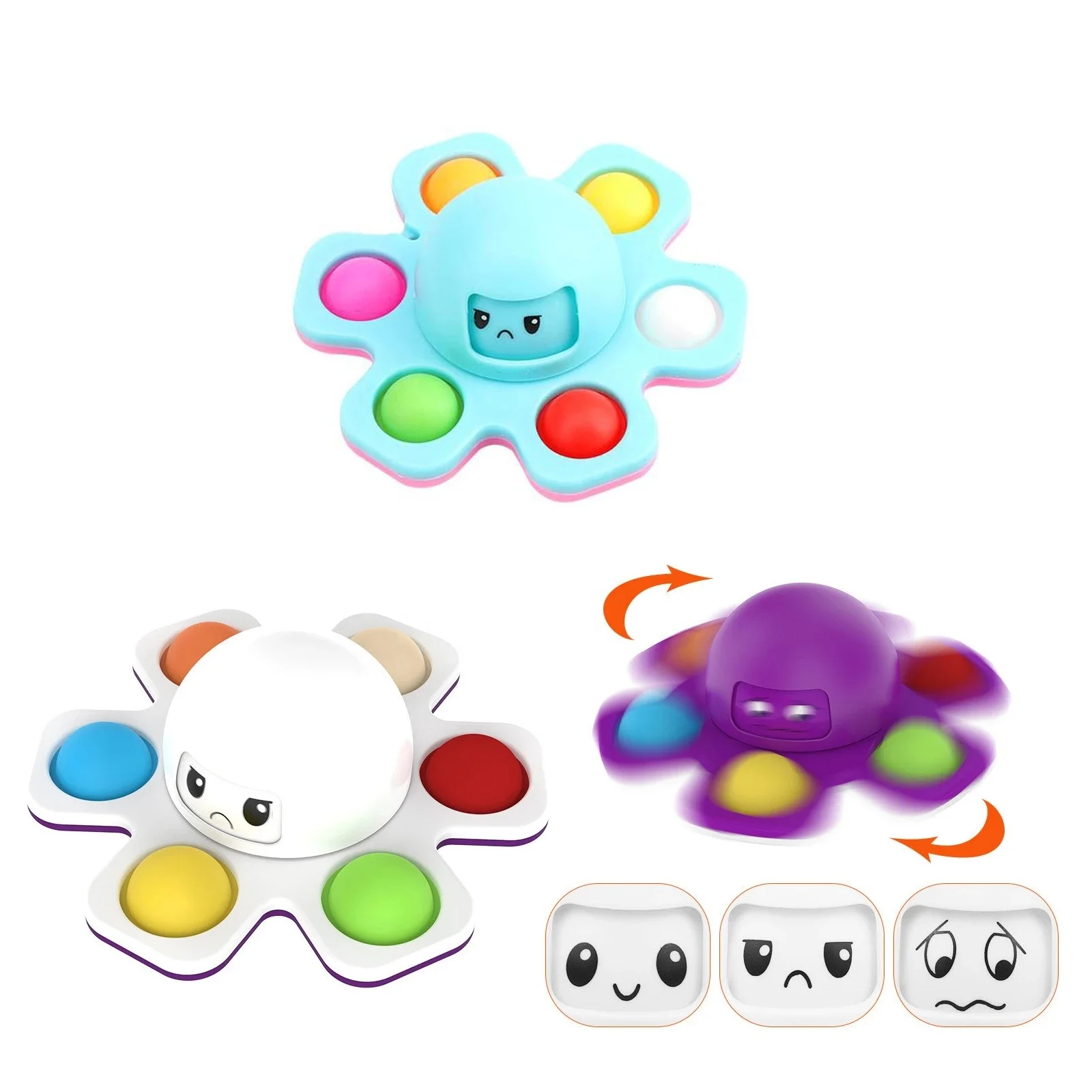 Fidget Toys Autism Stress Relief Silicone Interactive Flip Octopus Change Faces Spinner Push Pop Bubble Fidget Toy Spinners