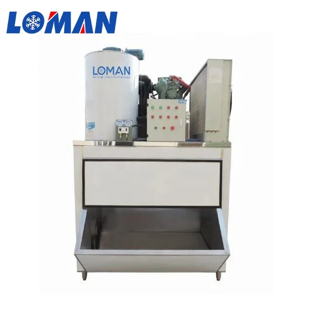 Loman Industrial snow Ice Making Machine With ice bin  Freshwater 1 tons Flake Ice Maker Machine For Fish