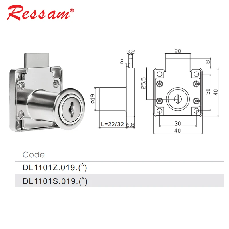 Ressam Hot Selling Zinc Alloy Cabinet Drawer Lock 101 Office Desk Iron Drawer Lock with Key
