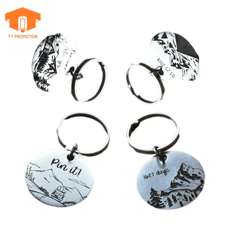 Custom Metal Stainless Steel Keychains Personalized Laser Metal Crafts Engraved Mountain Keychain