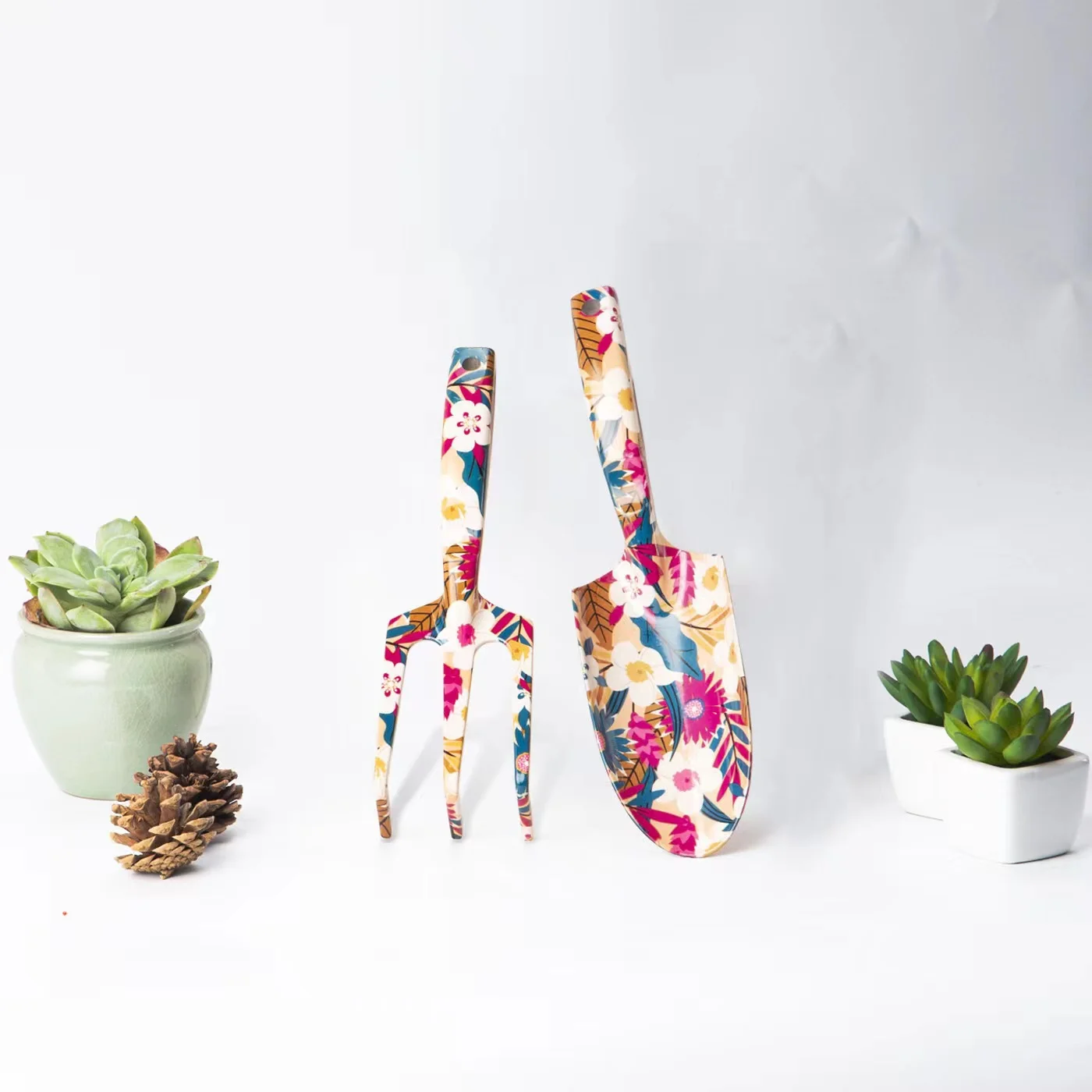 Розовый ручной инструмент для садоводства с деревянной ручкой прополки вилки и грабли мастерок секатор Набор садовых инструментов копания