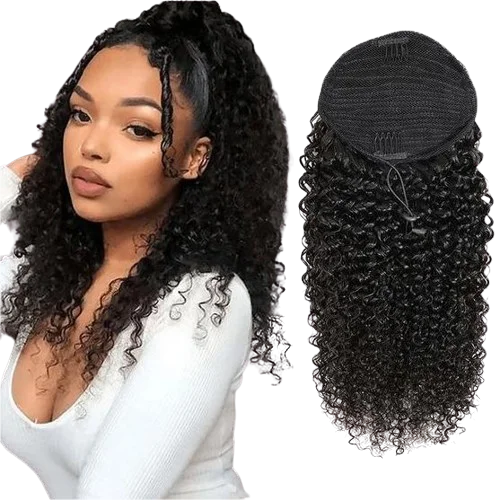 Clip-In Human Long Hair Afro Kinky Curly Wave Drawstring Ponytail Hair Extensions Raw Vietnamese Hair For Black Women