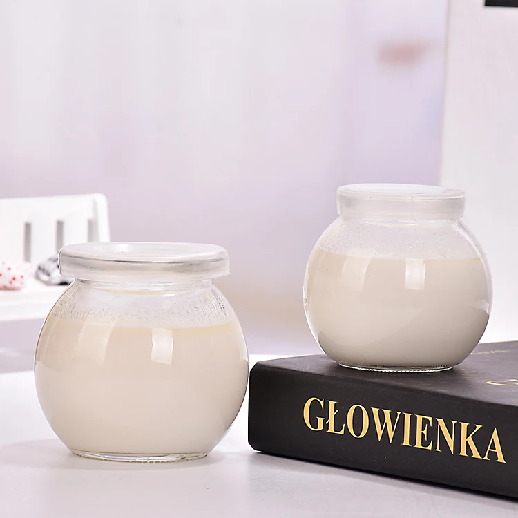 Wholesale 100 200 300ml Round Fat Empty Storage Container Milk Pudding Bottle Glass Yogurt Jars with Plastic Lid
