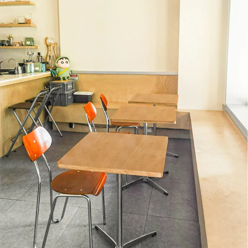 Modern Korean Style Square Table Chair Combo Retro Light Luxury Wood Cafe Board for Small Milk Tea Shop Simple Sweet Design