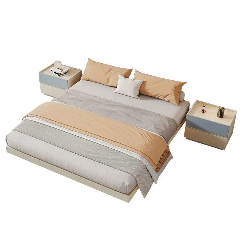 Modern Minimalist No Headboard Bed Frame Tatami Master Bedroom Loft Double Bed With Led Lights Suspension Bed