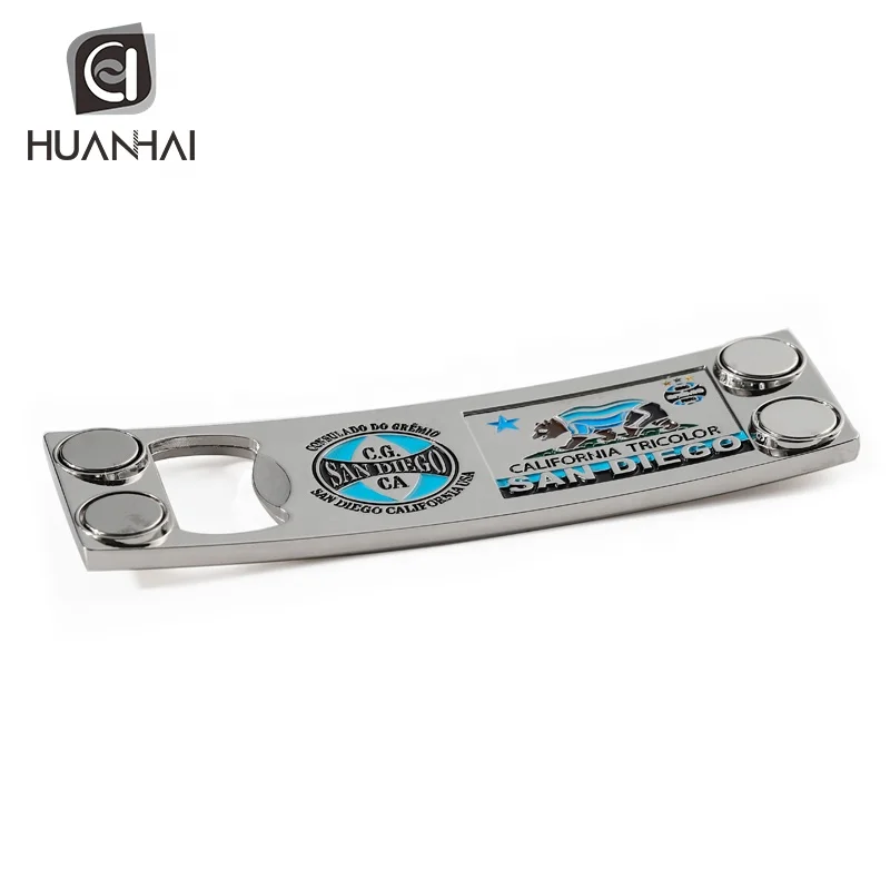 customized silver metal enamel logo souvenir fridge magnet bottle opener