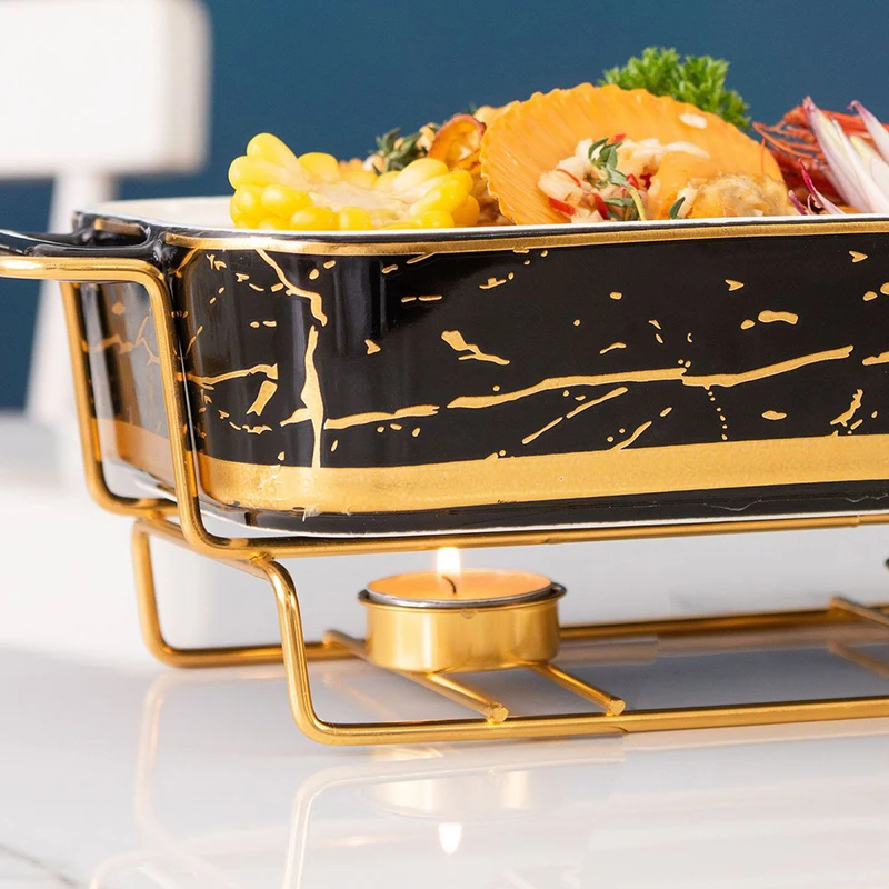 Nordic Style Rectangular hot pot Binaural Ceramic  Baking Pan Dry Soup Pot Holder With Candle For Hote