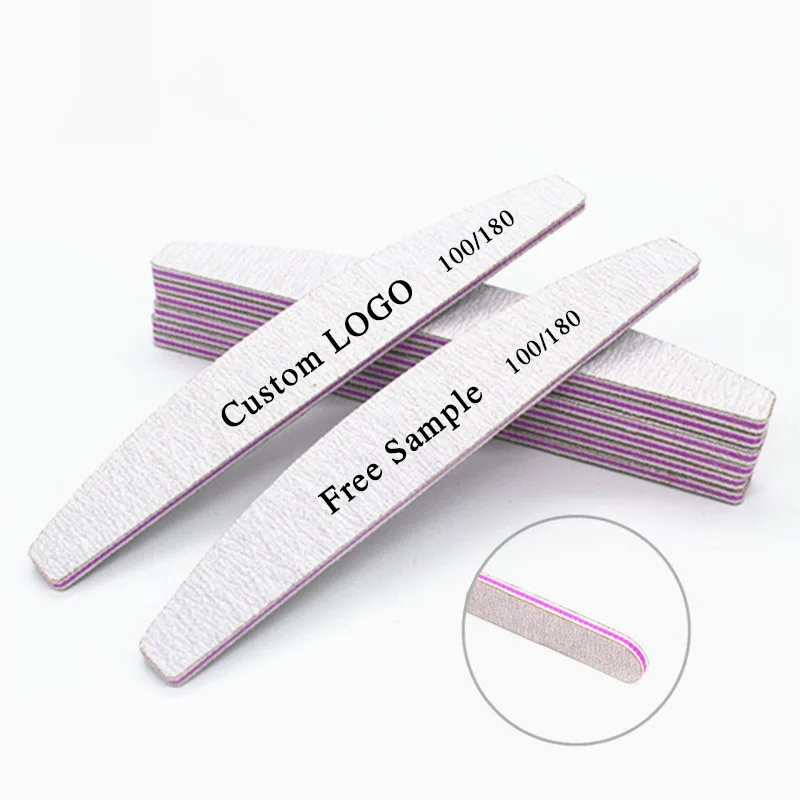 Professional custom printed logo 100/180 grit double sided disposable rectangle diamond square grey purple core nail file