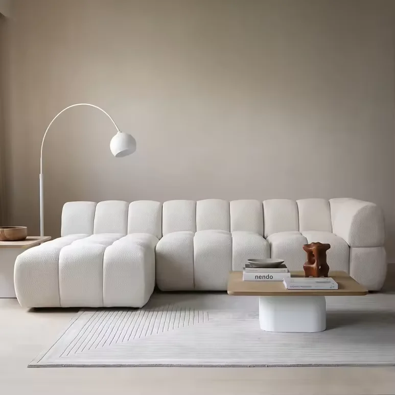 Scandinavian Designer Big L-Shape Modular 3-Seater Sofa Set Nordic 3D Living Room Sectional Furniture for Hotels