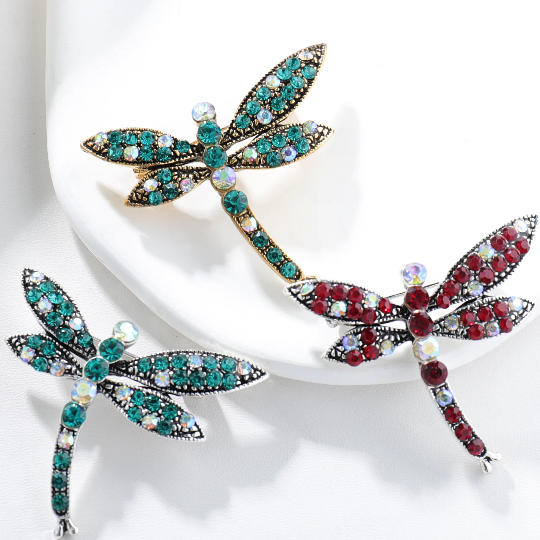 Insects Retro Oil Drop Dragonfly Corsage High-grade Rhinestone Bee Brooch Pin Crystal Brooch
