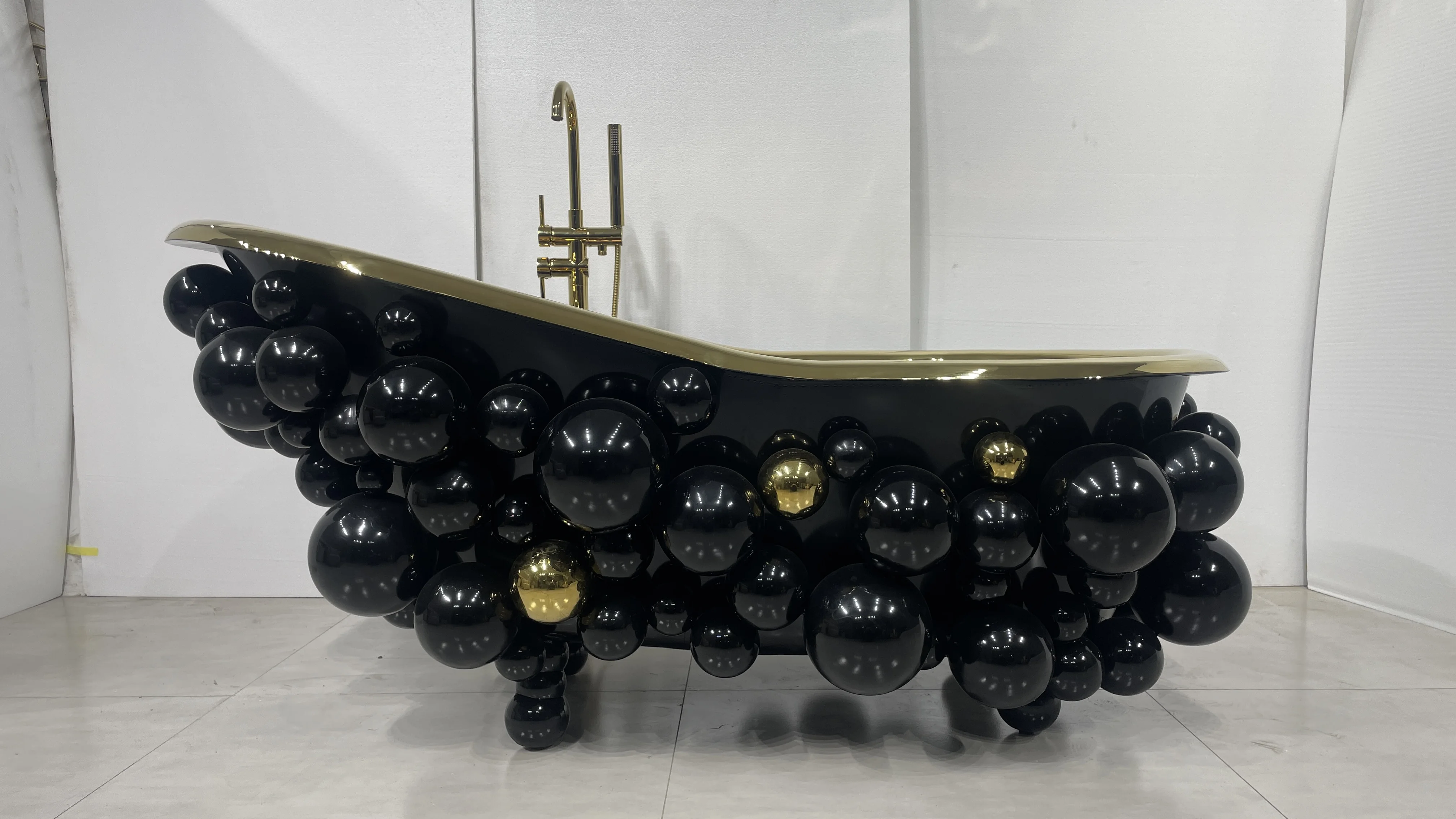 Portugal modern light luxury freestanding bathtub villa large gold stainless steel bubble bathtub bathroom furniture