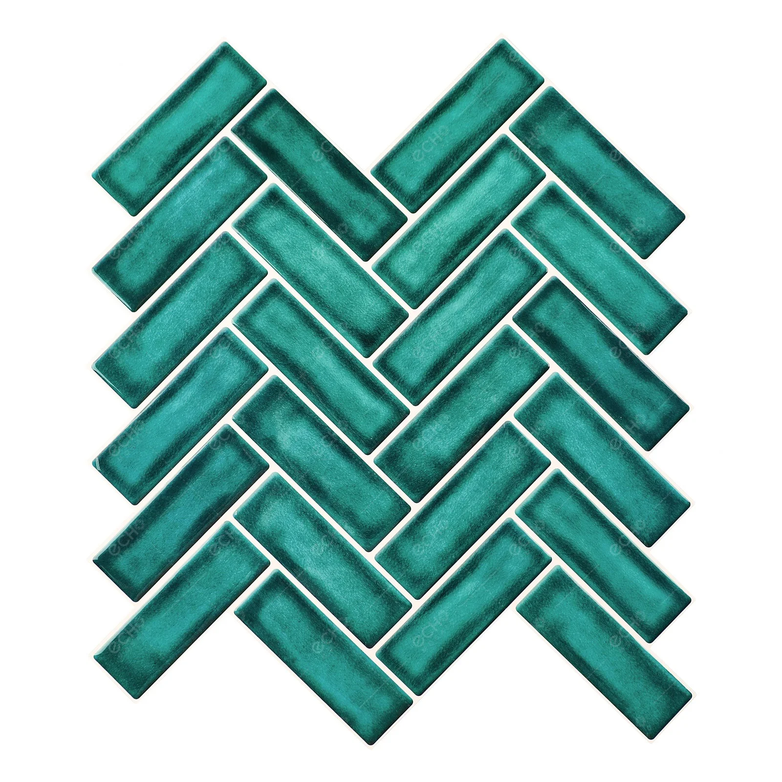 Thicker Design Teal Blue Herringbone Kitchen Backsplash Tiles PU Glue 3D Wall Sticker Mosaic