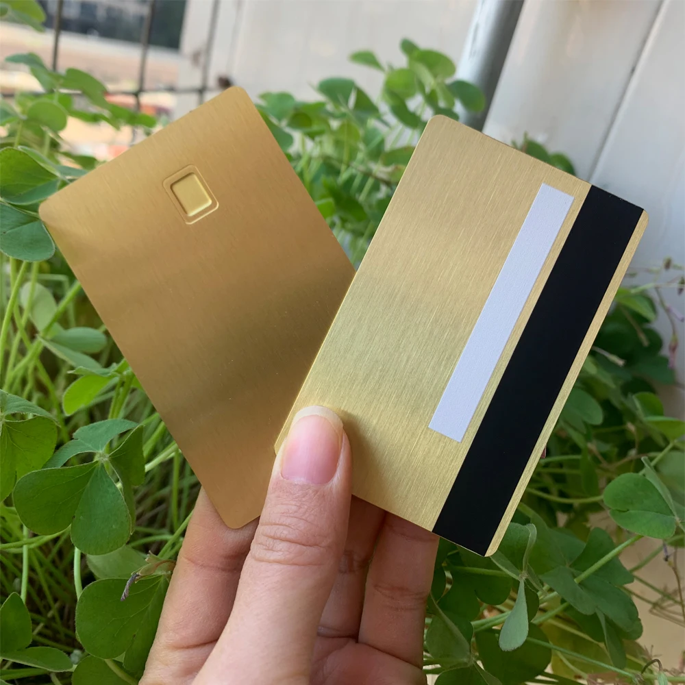 Credit Card Size 0.8mm Gold Brushed Metal Credit Card Stainless Steel Brass Metal Card with emv chip slot