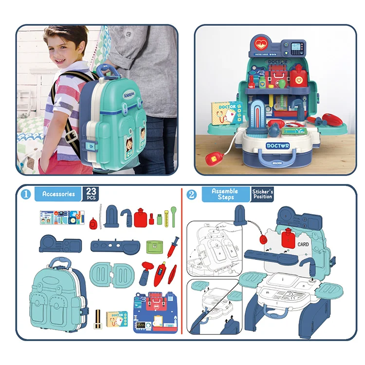 Wholesale Kids play 23pcs 3 in 1 educational kit pretend role play set kids doctor play set toys girl toys doctor toys