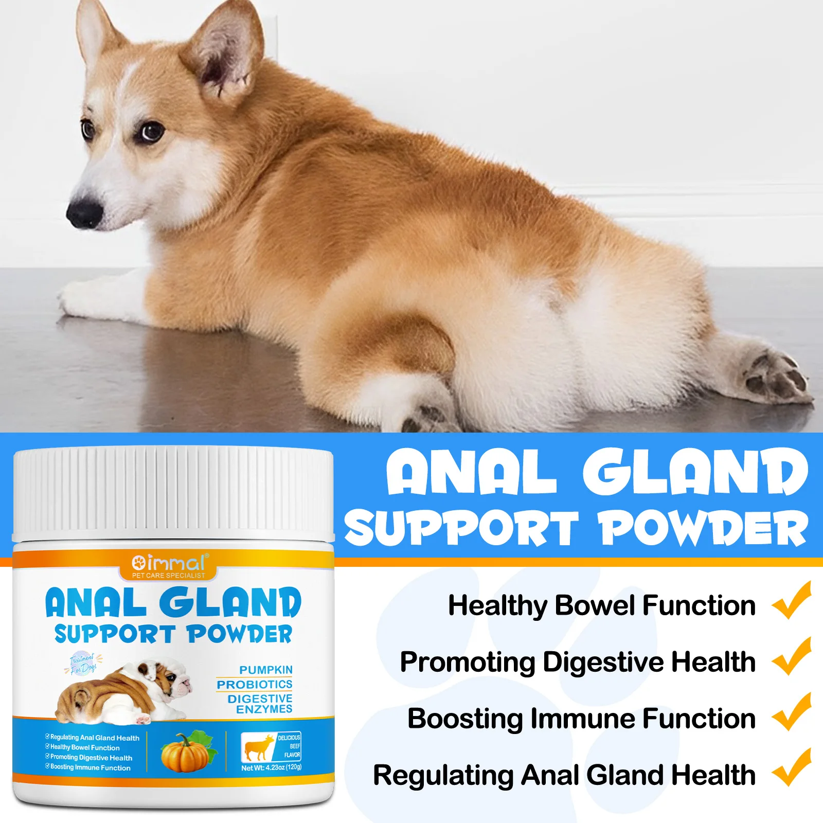 Oimmal Wholesale Pet Fiber Supplements Anal Gland Powder for Dog Digestive Health with Pumpkin Digestive Enzymes Probiotics