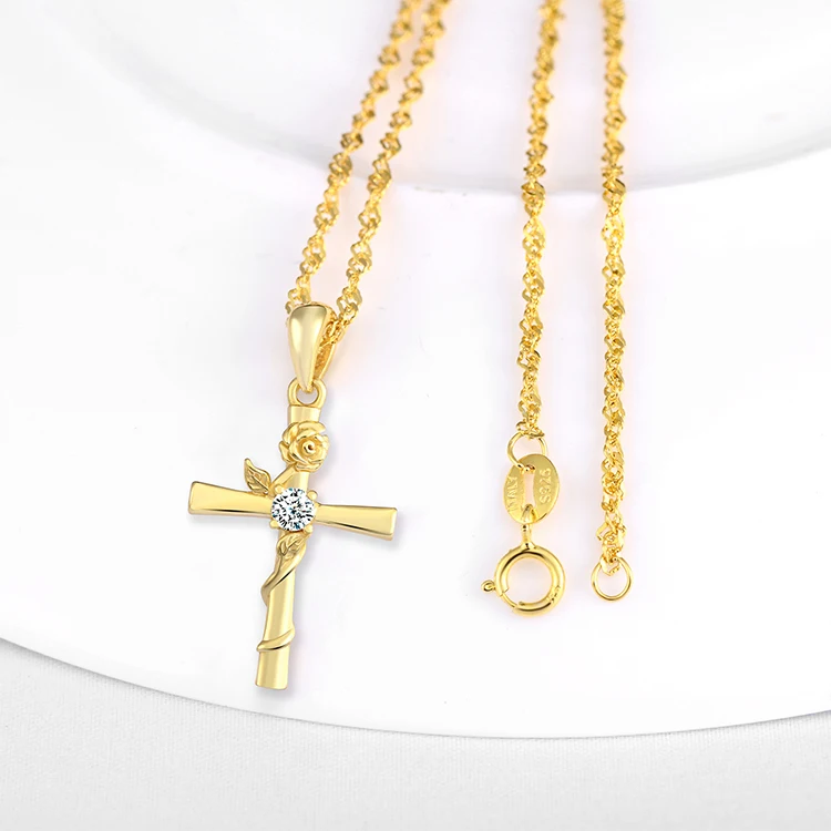 Wholesale baptism souvenirs 925 silver gold plated cross necklace