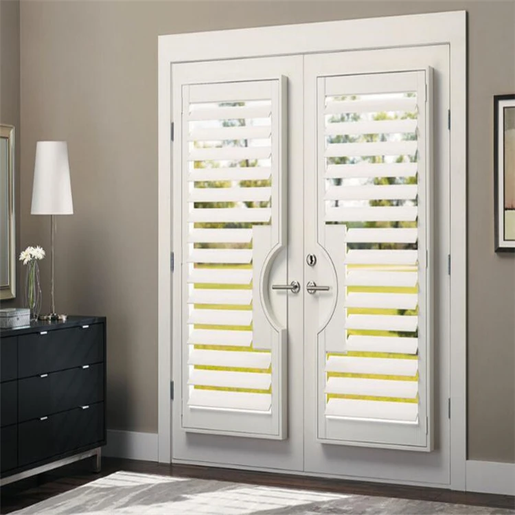 
French Door Wooden Louver White Custom Made Plantation Shutters 