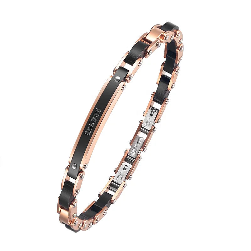 Vintage Italian wood jewelry 316L Stainless Steel titanium watch band link Zircon men Bracelets Factory price engrave logo