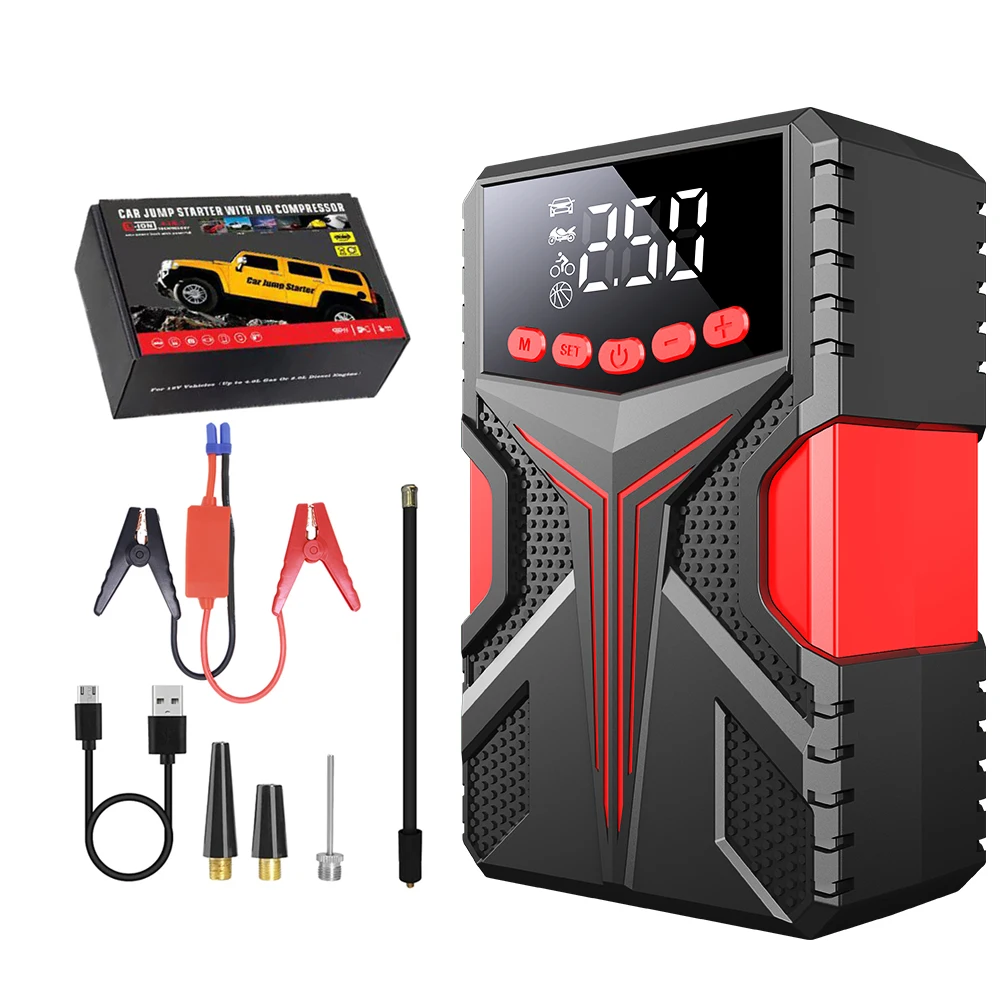 2000A Car Jump Starter with Air Compressor Portable jump starter with 150PSI Tire Inflator 10000mAh 12V Auto Battery Booster