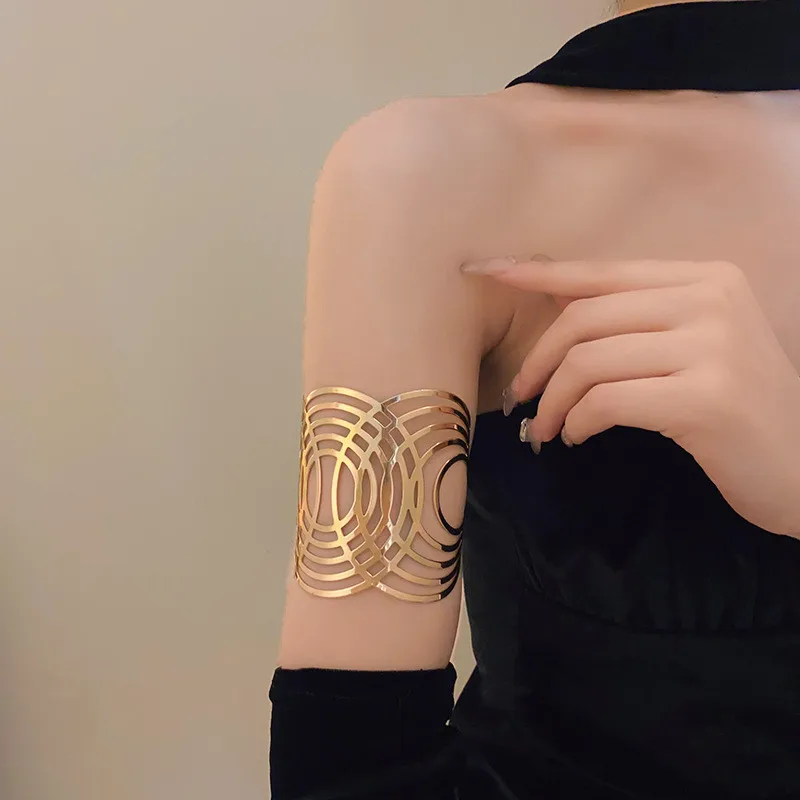 Bracelet Open Bangle Women European American Exaggerated Jade Wide Metal Electroplated Polished Surface