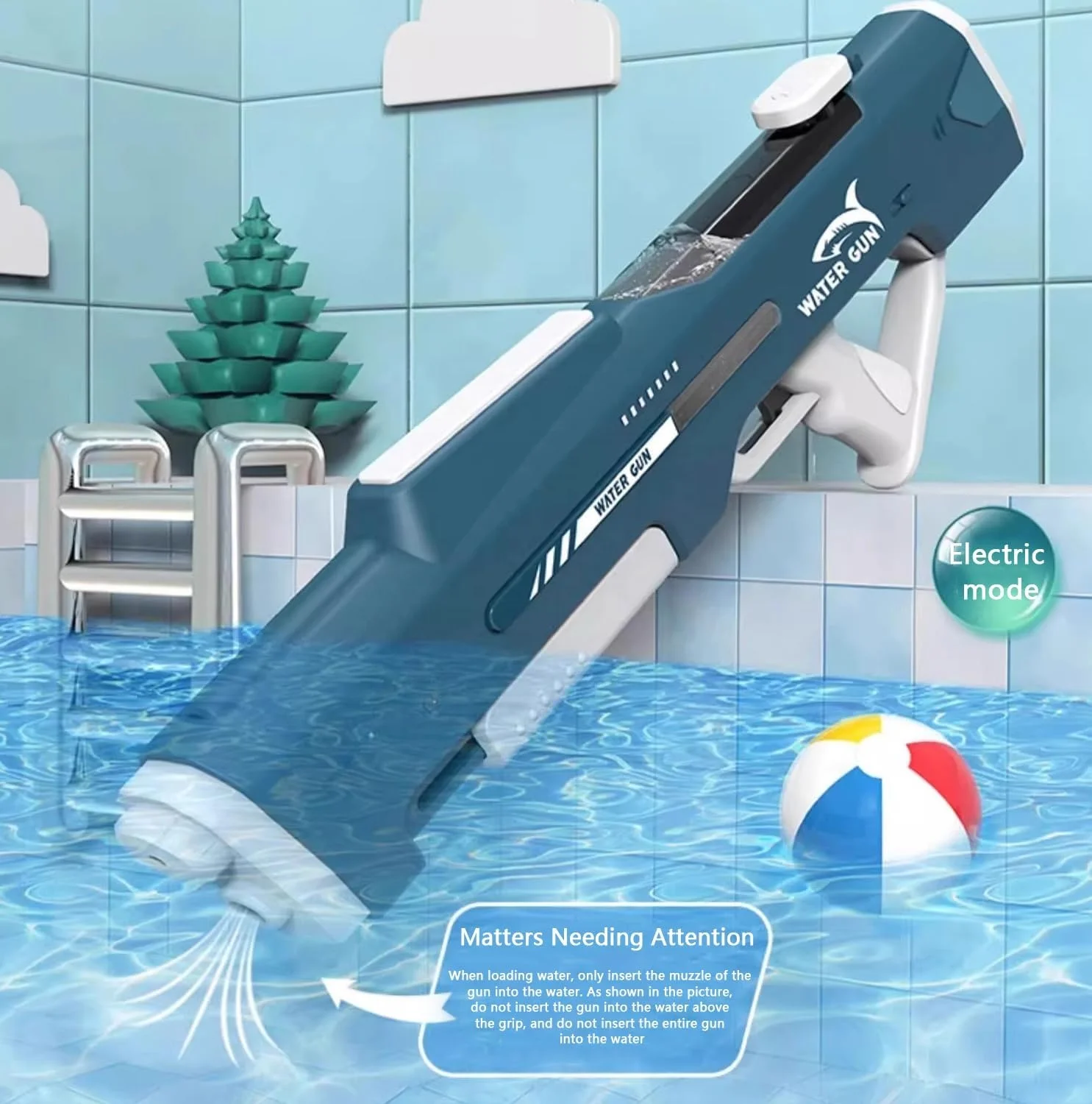 62CM Waterproof Automatic Water Absorption Electric Water Gun,Manual Auto 2 Mode Water Pistol,Continuous10 Meter Range water gun