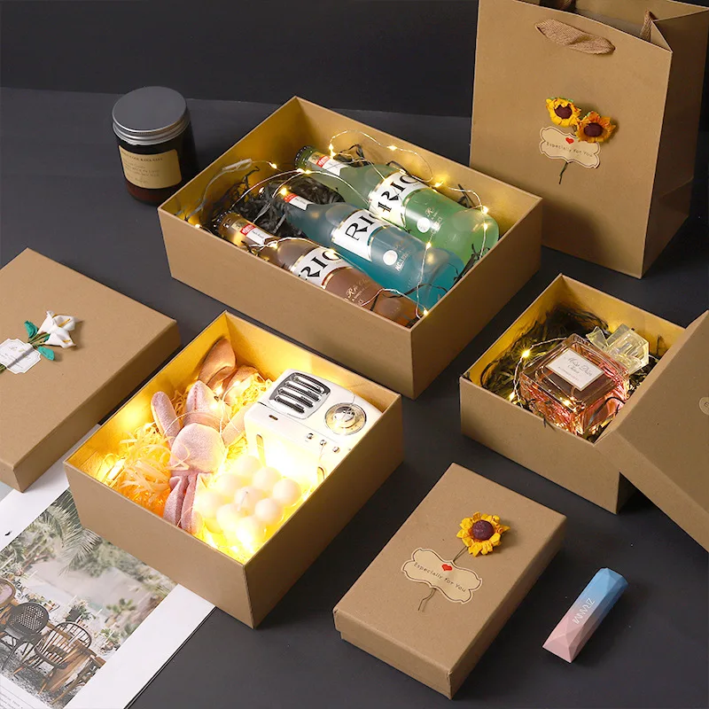 Custom Applique Calla Lily Sunflower Rose Birthday Wedding Gift Packaging Cosmetics Perfume Lipstick Kraft Paper Box