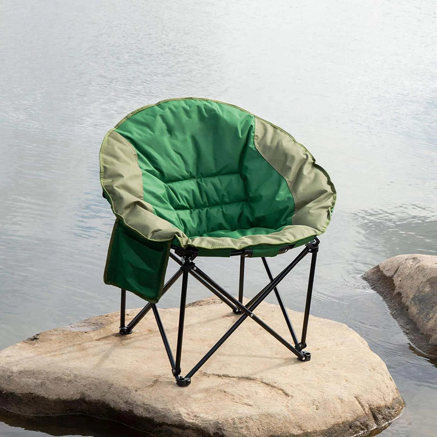 Lightweight Camping Round Chair with External Pocket Carry Bag Portable Folding Chair Stable Padded Sofa Chair