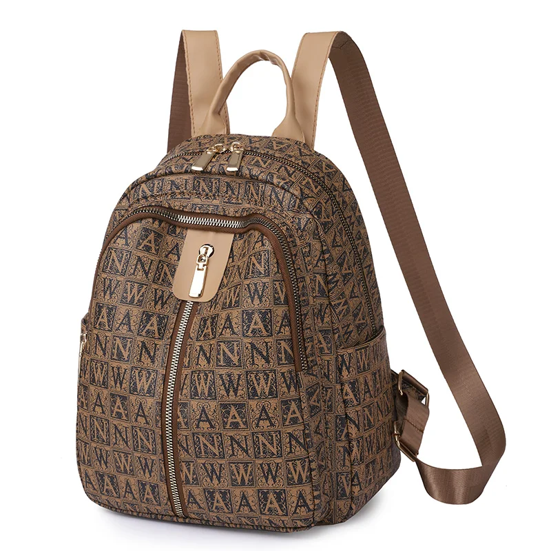 Wholesale leisure ladies pu leather girls backpack fashion allover printing letters leather backpacks for ladies