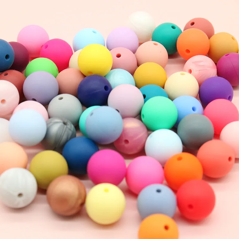 Silicone beads round beads 15mm candy color silicone beads baby food grade diy pacifier chain manufacturers wholesale