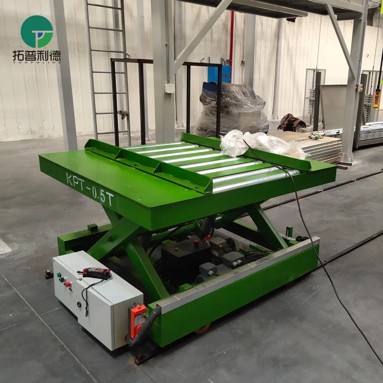 Best price scissor lifting towed cable driven 10t warehouse transfer cart