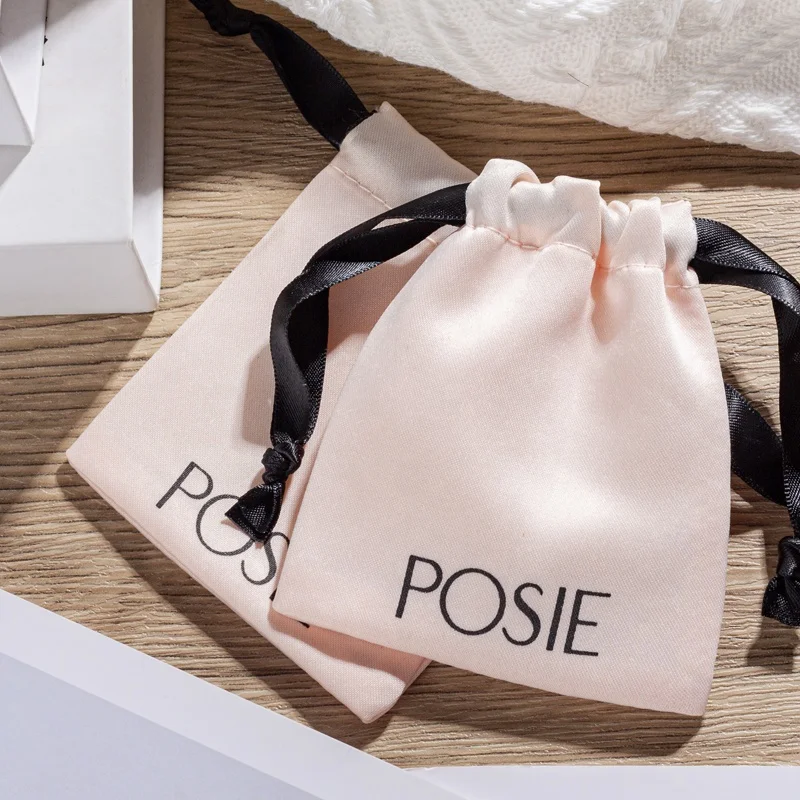 Eco Custom Logo Small Business Drawstring Silk Gift Bag Satin Jewelry Pouch Satin Textile Packaging Bag Wholesale