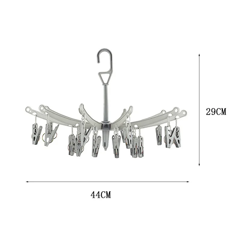 Hanser  20 Clips Plastic Clothes Hangers Clothing Folding Sunning Hanger Cloth Round  Airer Indoor Outdoor Foldable Drying Rack