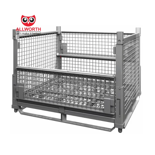 Retail Standard 1.5Ton Transport Half Gate Access Space Saving Logistic Folding Wire Mesh Cage